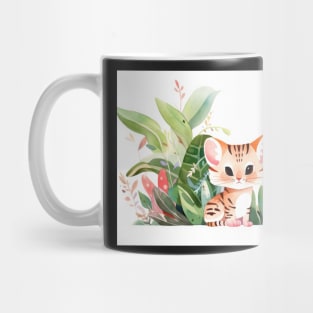 Whimsical Jungle Cat Watercolor Illustration Mug